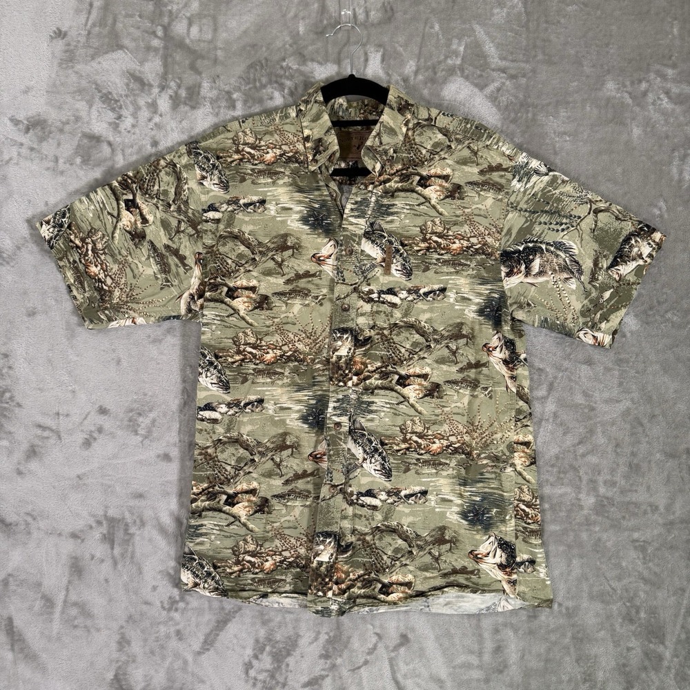 North River Outfitters Shirt Mens M Green Camo Button Up S/S Fishing Outdoor